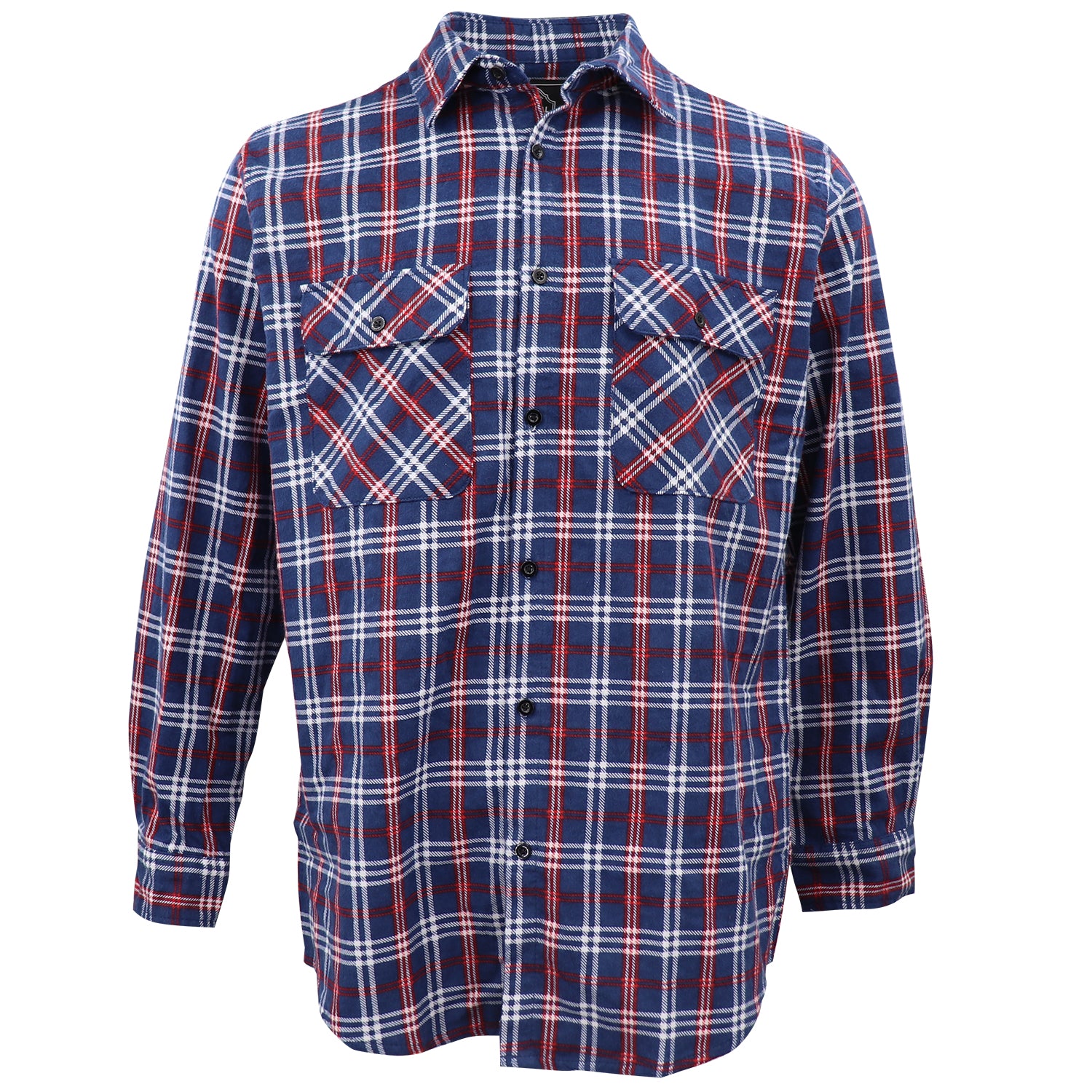 Men's 100% Cotton Flannelette Shirt Long Sleeve Plaid Check Flannel w Pockets, Patriot Blue Plaid, 2XL