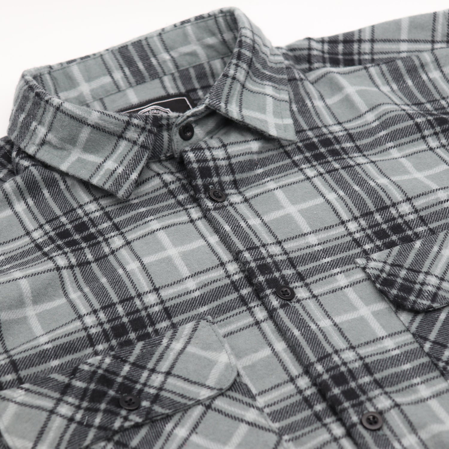 Men's 100% Cotton Flannelette Shirt Long Sleeve Plaid Check Flannel w Pockets, Granite Gray Plaid, XL