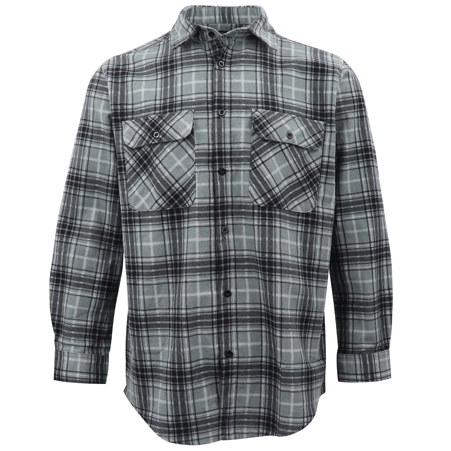 Men's 100% Cotton Flannelette Shirt Long Sleeve Plaid Check Flannel w Pockets, Granite Gray Plaid, 2XL