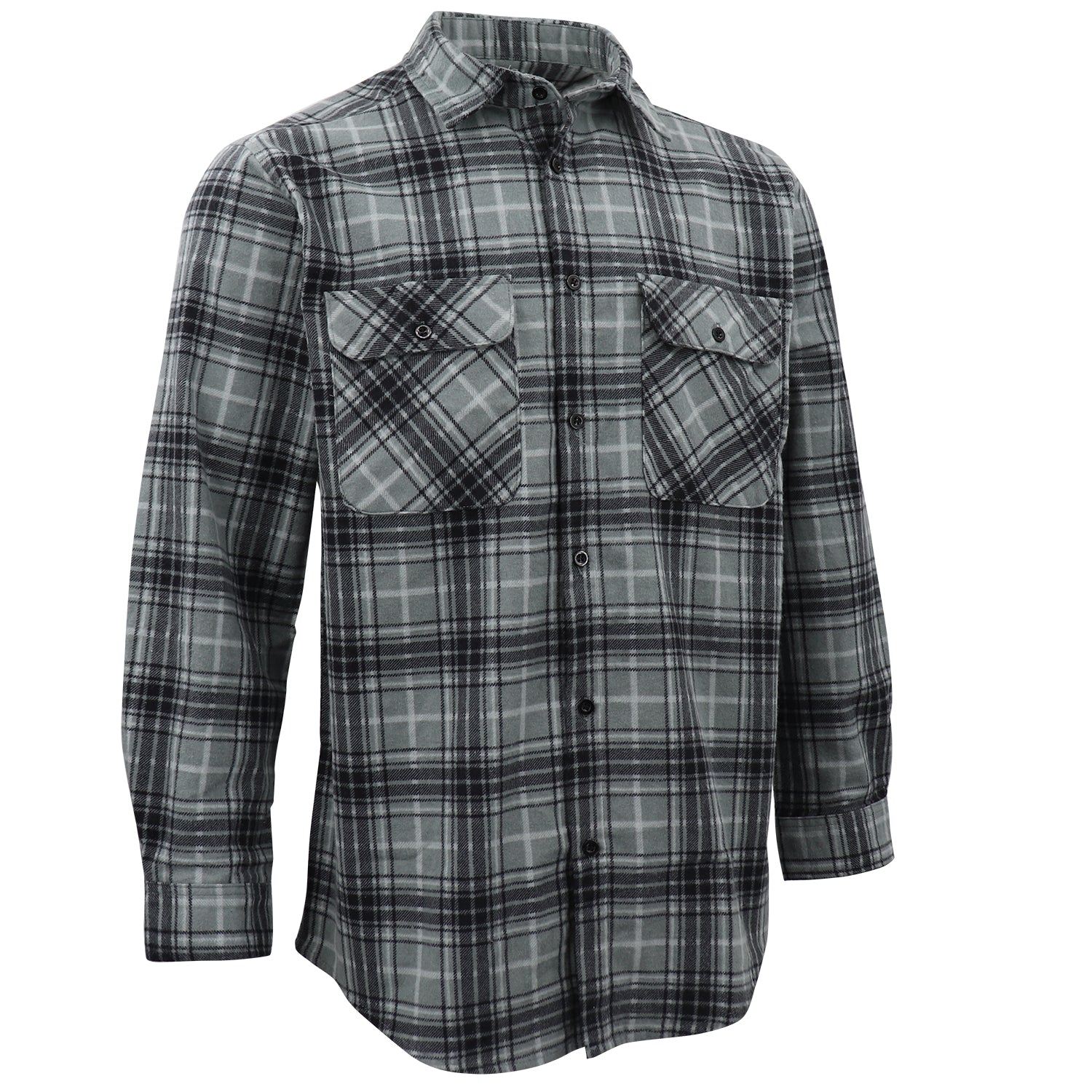 Men's 100% Cotton Flannelette Shirt Long Sleeve Plaid Check Flannel w Pockets, Granite Gray Plaid, 3XL