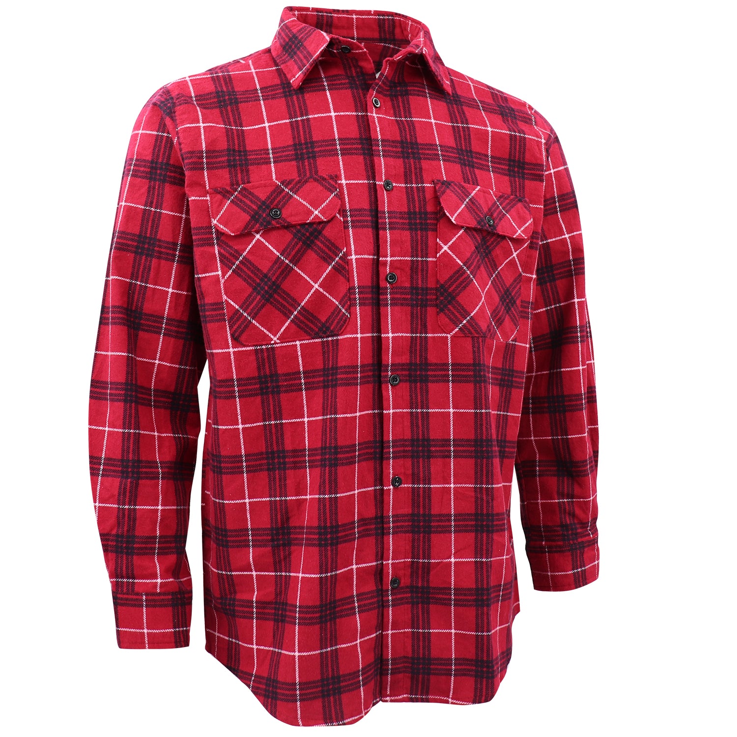 Men's 100% Cotton Flannelette Shirt Long Sleeve Plaid Check Flannel w Pockets, Scarlet Ember Plaid, XL