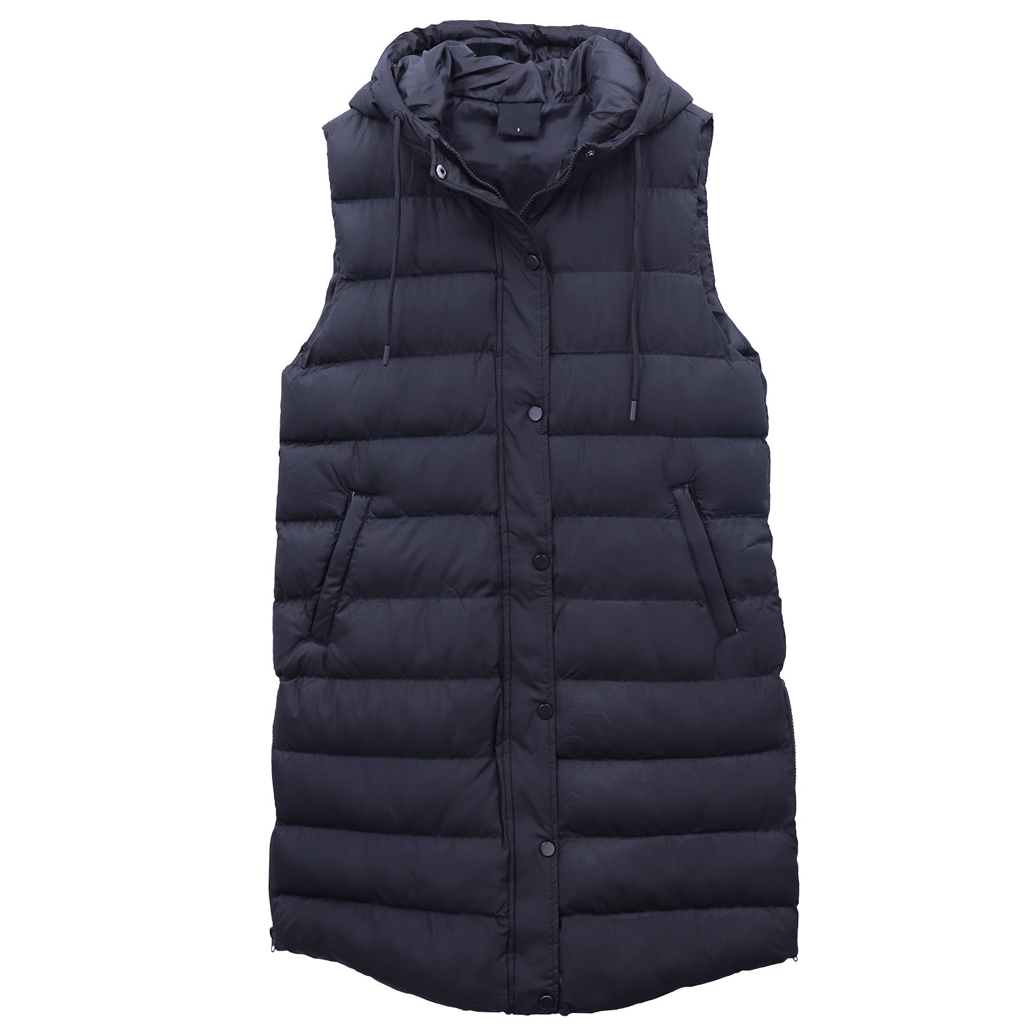 Women's Longline Padded Vest Hooded Jacket Puffer Puffy Quilted Zip Coat Gilet, Navy, 10