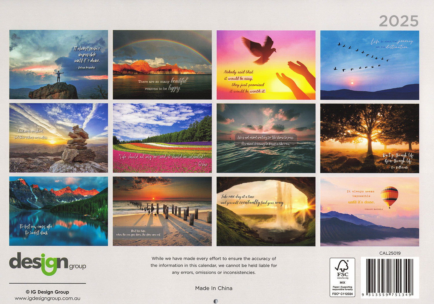 Inspirationals - 2025 Rectangle Wall Calendar 16 Months Hanging Planner Gift