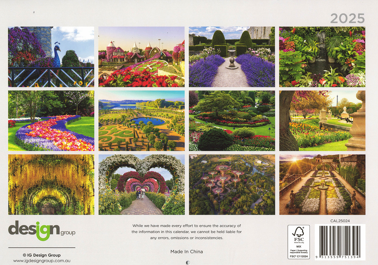Gardens - 2025 Rectangle Wall Calendar 16 Months Hanging Planner New Year Gift