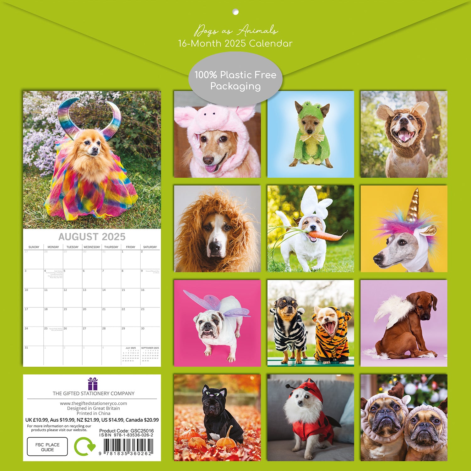 Dogs as Animals - 2025 Square Wall Calendar Pets Animals 16 Months Planner Gift