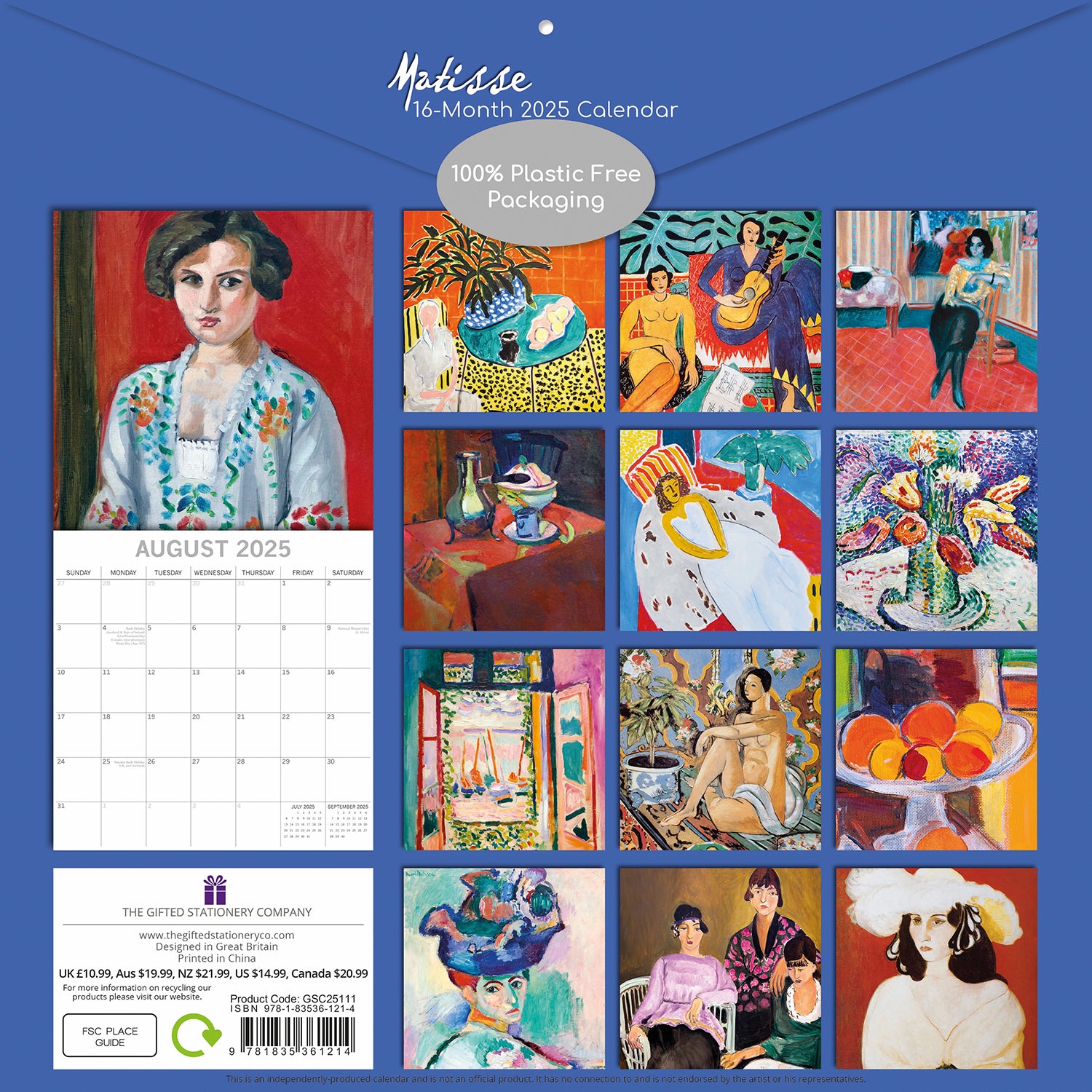 Matisse - 2025 Square Wall Calendar Arts 16 Months Premium Planner Gift