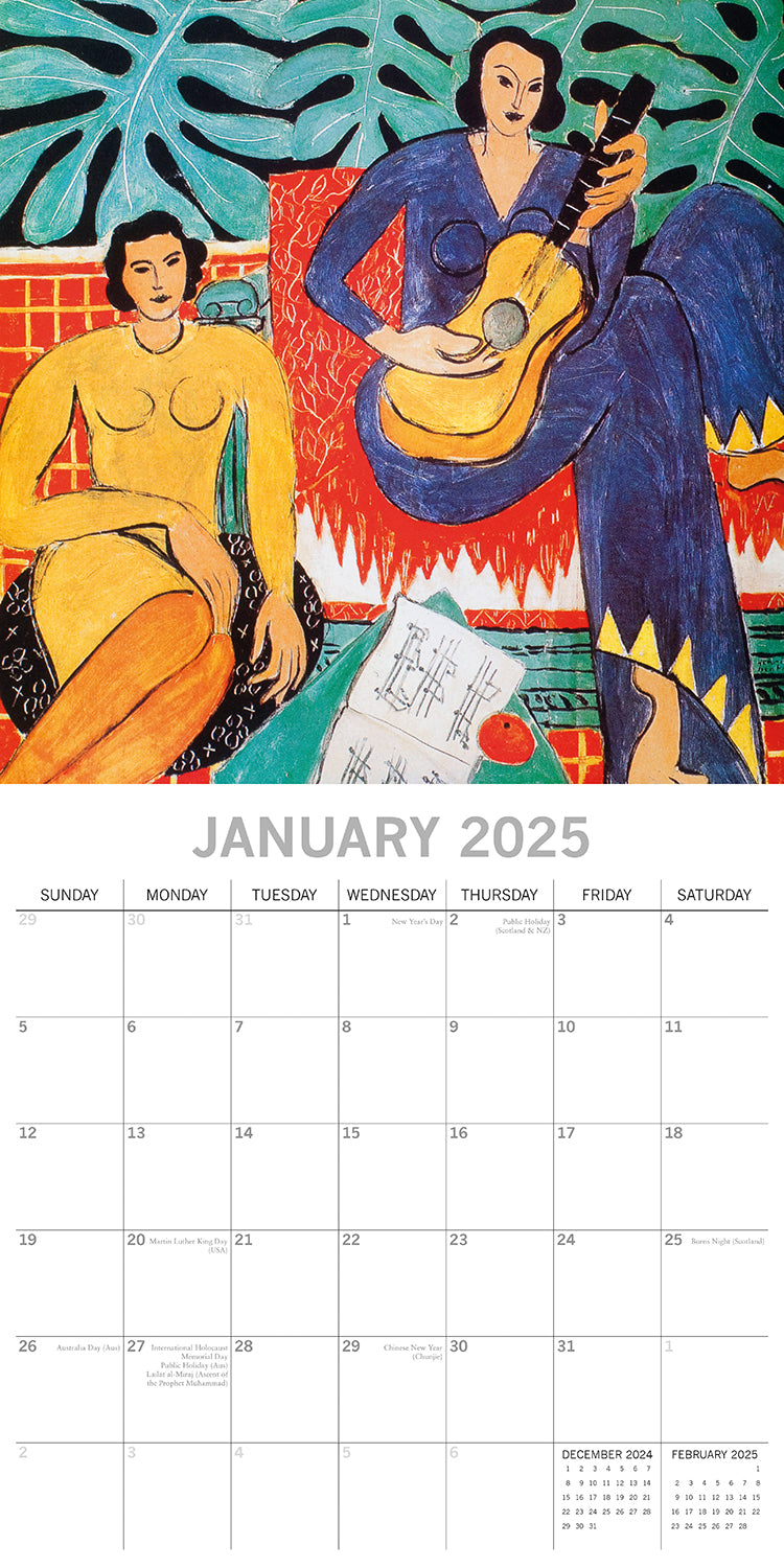 Matisse - 2025 Square Wall Calendar Arts 16 Months Premium Planner Gift