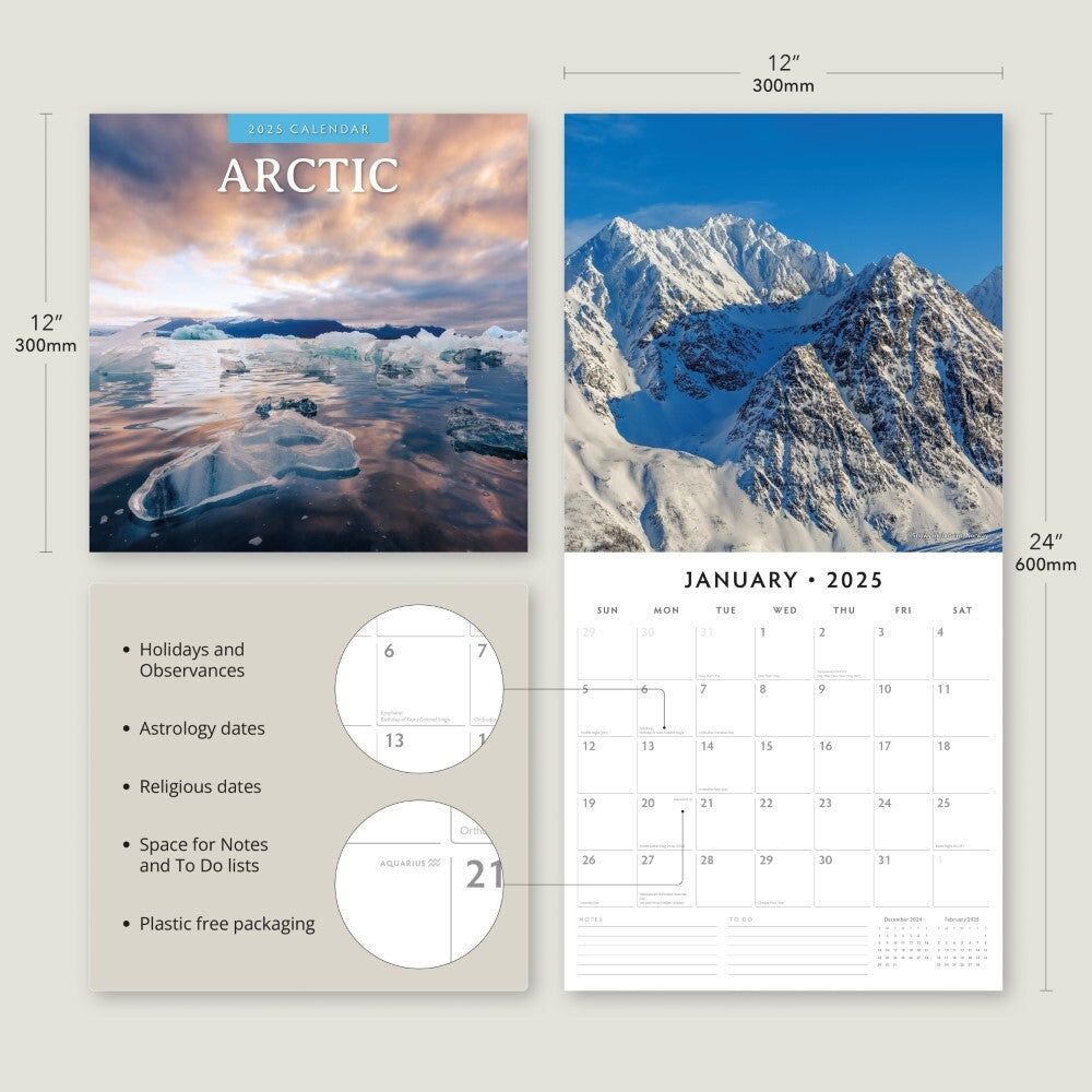 Arctic - 2025 Square Wall Calendar Nature 16 Month Premium Planner New Year Gift