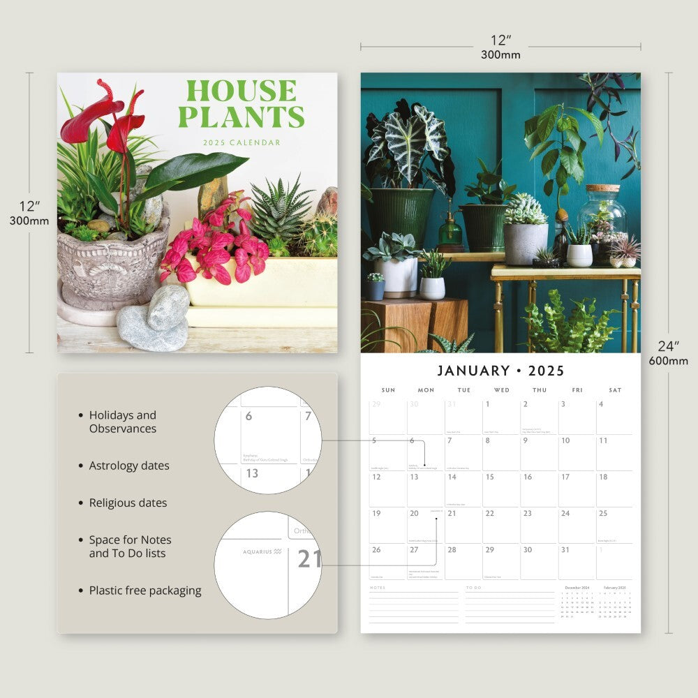 House Plants - 2025 Square Wall Calendar Floral16 Months Premium Planner Gift