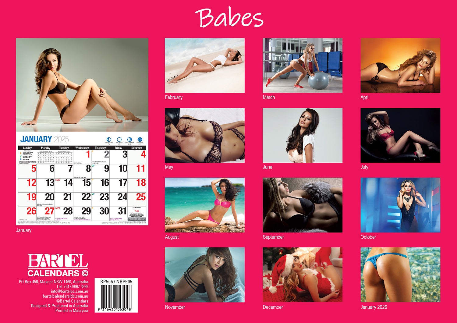 Babes 2025 Rectangle Wall Calendar 16 Months Planner Gorgeous Women Photos Gift