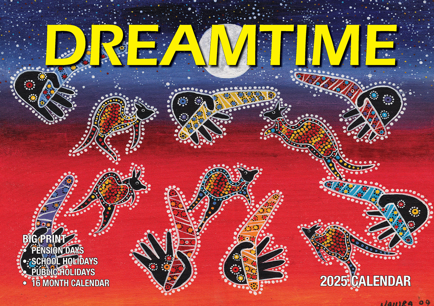 The Dreamtime - 2025 Rectangle Wall Calendar 16 Months Aboriginal Art New Year