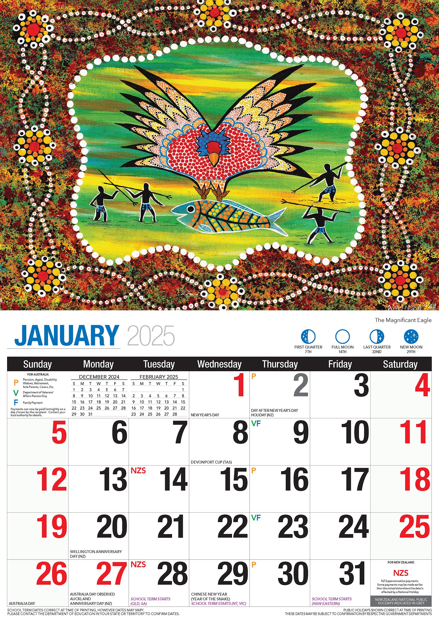 The Dreamtime - 2025 Rectangle Wall Calendar 16 Months Aboriginal Art New Year