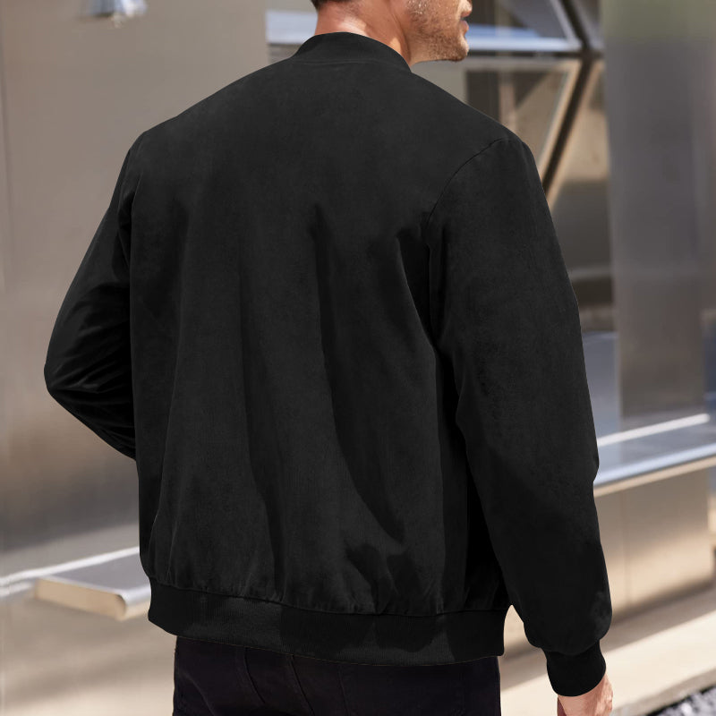 Men's Varsity Bomber Flight Jacket Breathable Windbreaker Zip Coat Faux Leather, Black, 2XL