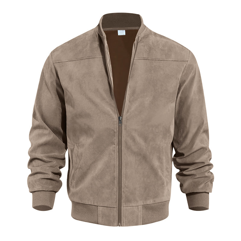 Men's Varsity Bomber Flight Jacket Breathable Windbreaker Zip Coat Faux Leather, Brown, 2XL