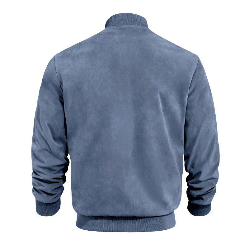Men's Varsity Bomber Flight Jacket Breathable Windbreaker Zip Coat Faux Leather, Blue, M