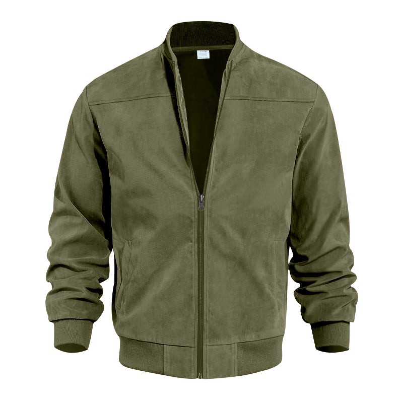 Men's Varsity Bomber Flight Jacket Breathable Windbreaker Zip Coat Faux Leather, Green, M