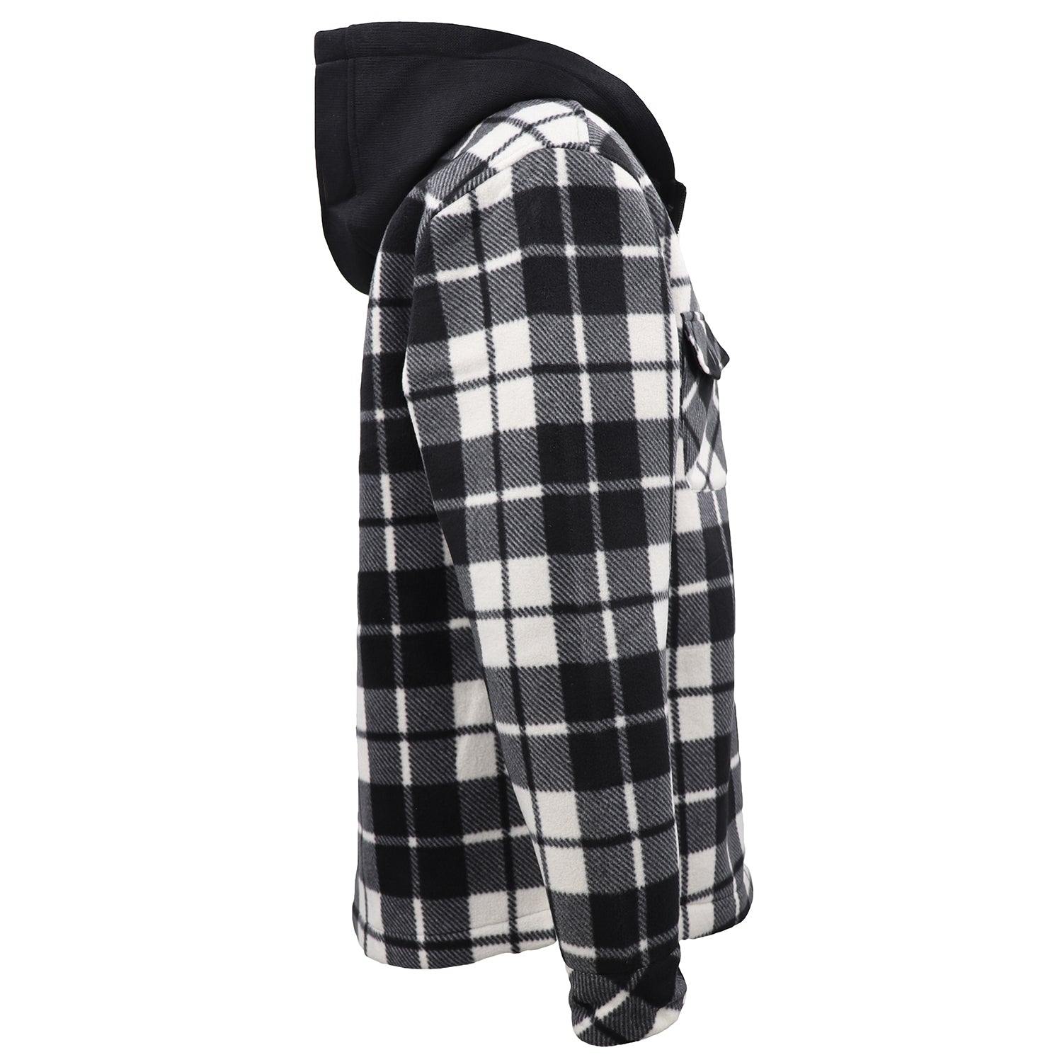 Men's Hooded Flannel Jacket Flannelette Plaid Fleece Shirt Zip Up Winter Coat, Black, L