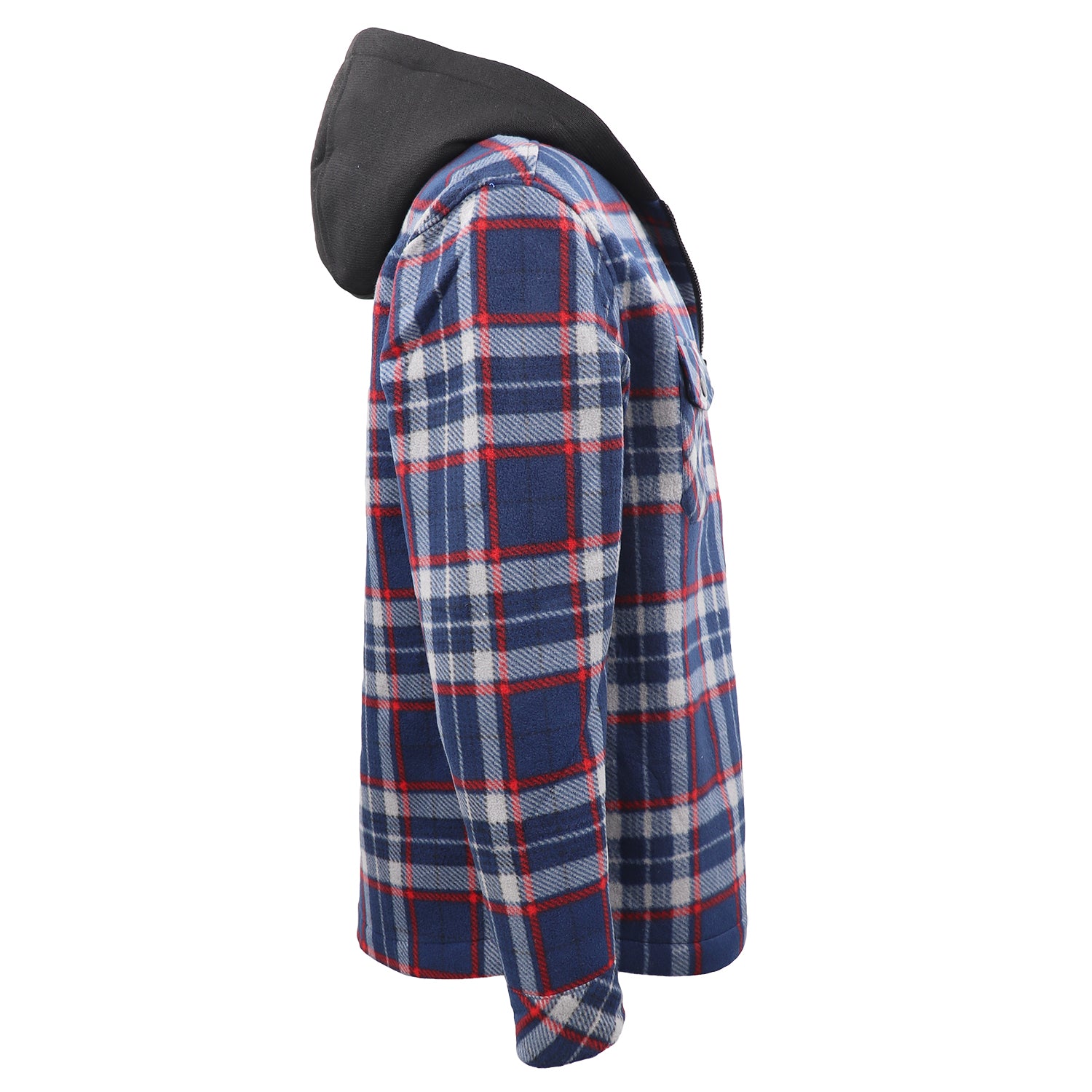 Men's Hooded Flannel Jacket Flannelette Plaid Fleece Shirt Zip Up Winter Coat, Blue, M