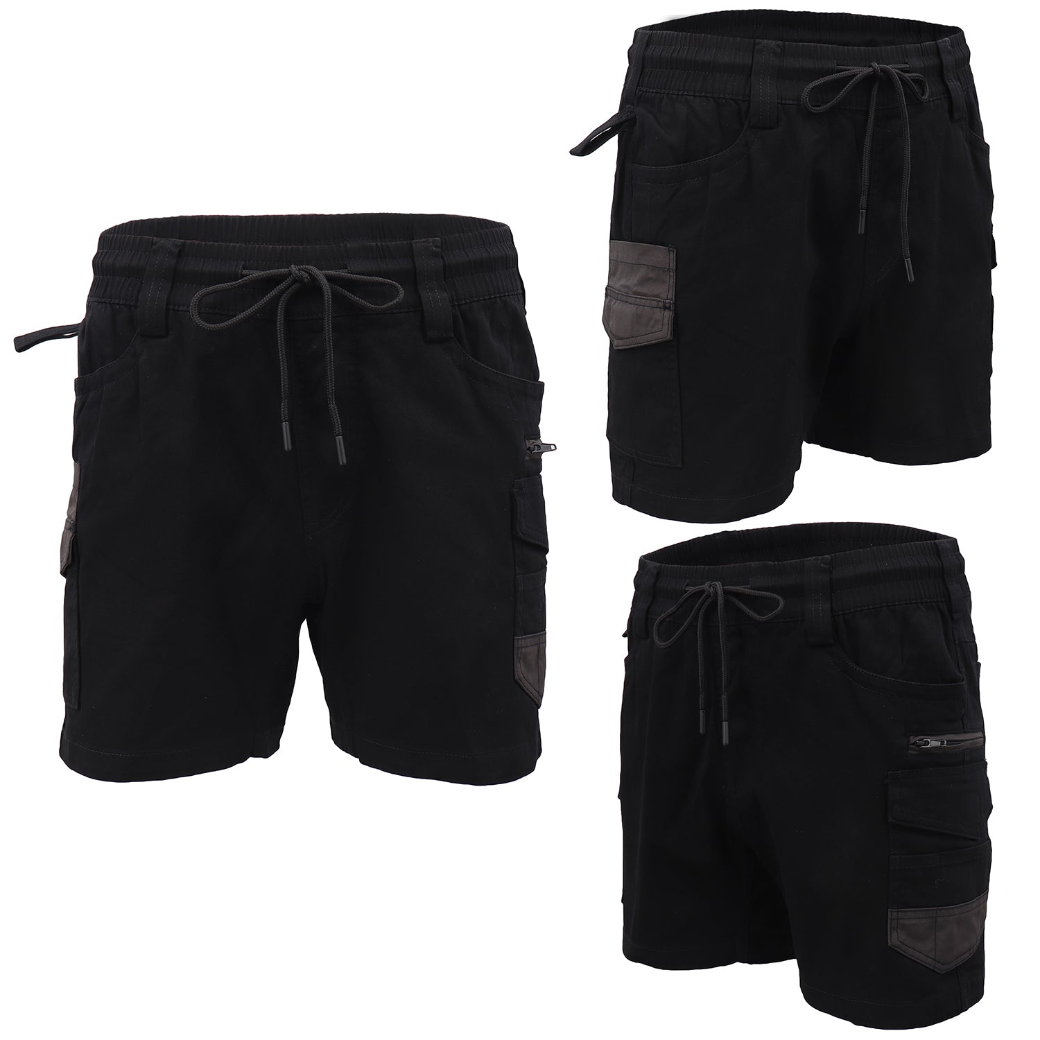 Mens Cargo Cotton Work Shorts 10 Pockets Tradies Utility Pants Workwear Trousers, Black, 36
