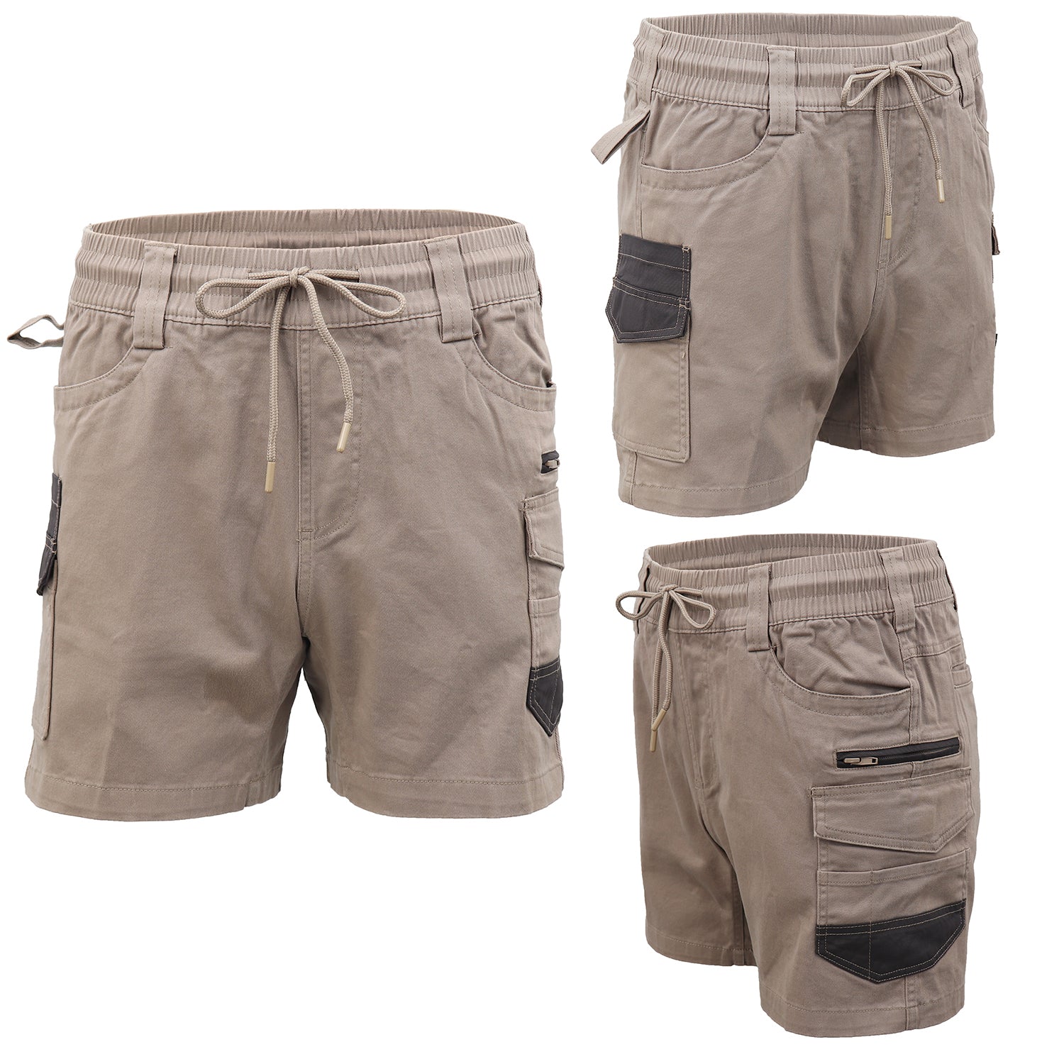 Mens Cargo Cotton Work Shorts 10 Pockets Tradies Utility Pants Workwear Trousers, Khaki, 34