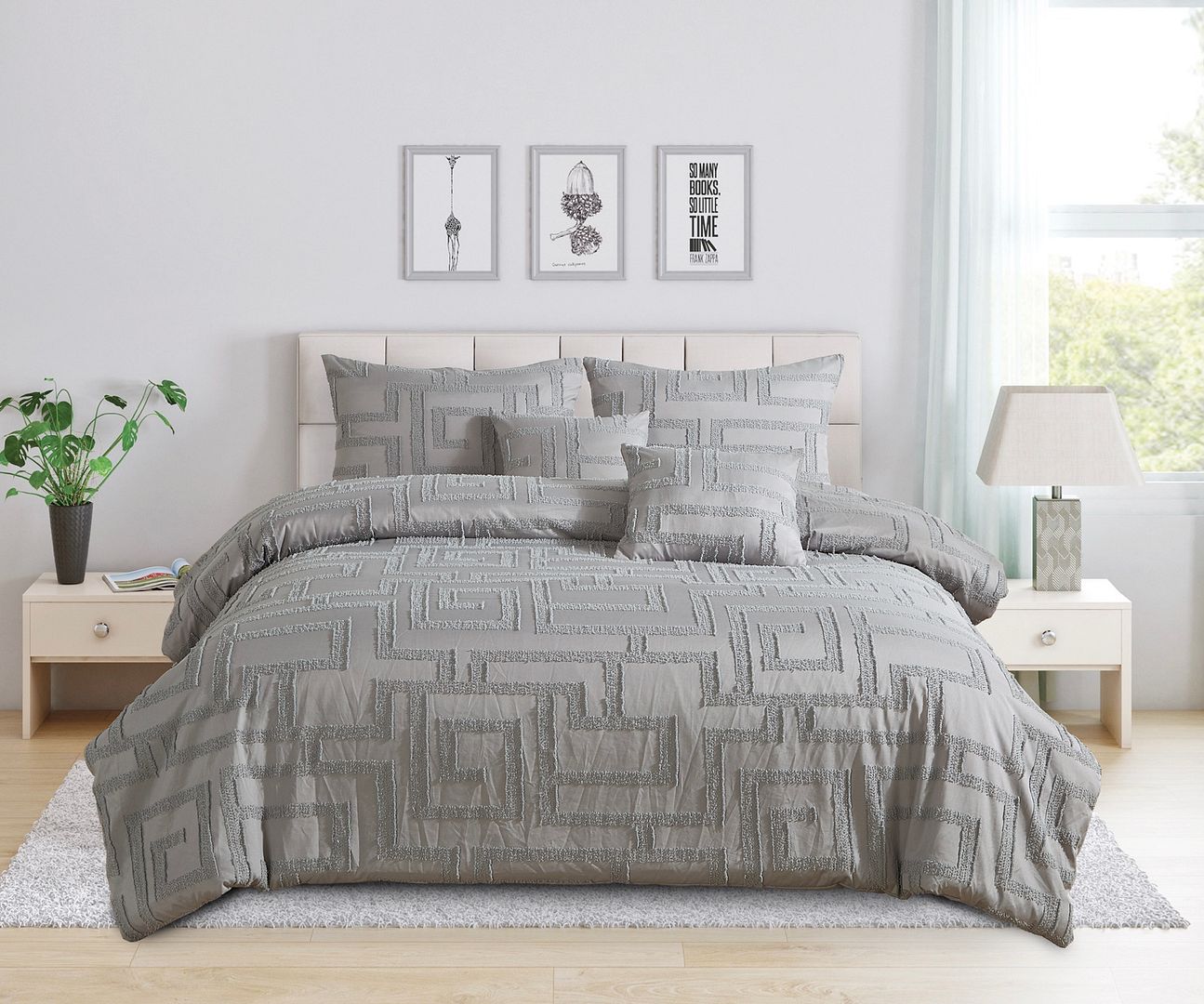 Tufted Jacquard Quilt/Doona/Duvet Cover Set - Grey - Super King Size
