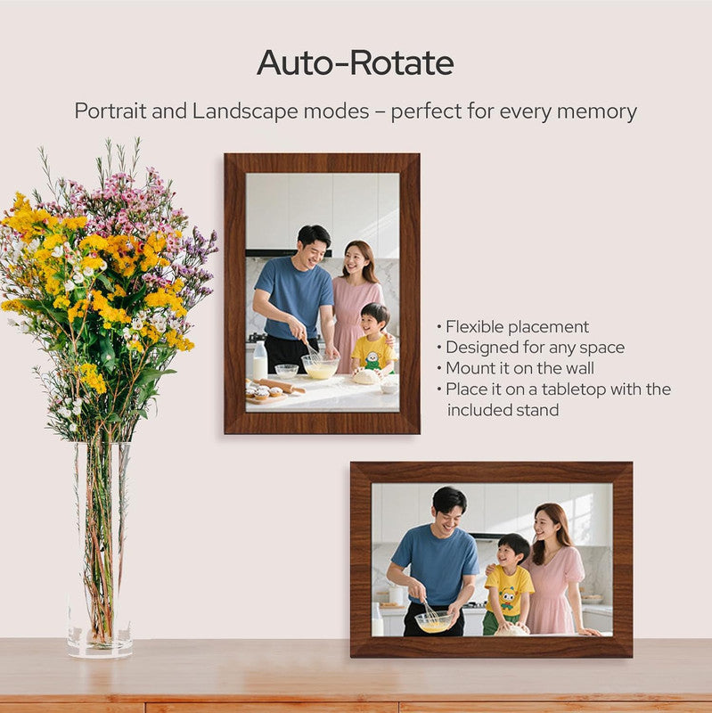 10.1 Inch Digital Picture Frame - 1280 * 800 HD WiFi Enabled with Load from Phone Capability, 32GB Memory Touch Screen Photo Display Brown
