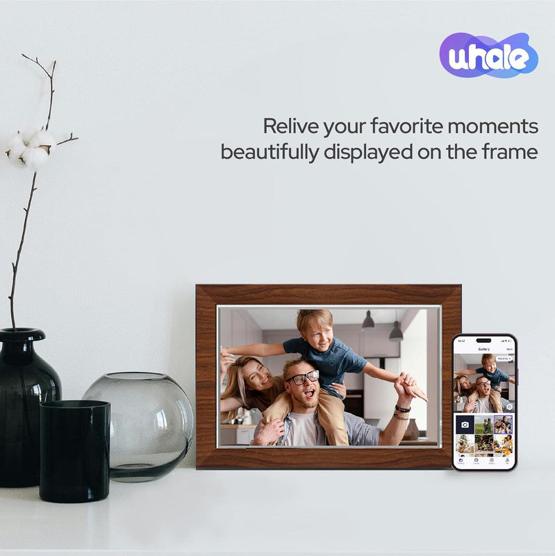 10.1 Inch Digital Picture Frame - 1280 * 800 HD WiFi Enabled with Load from Phone Capability, 32GB Memory Touch Screen Photo Display Brown