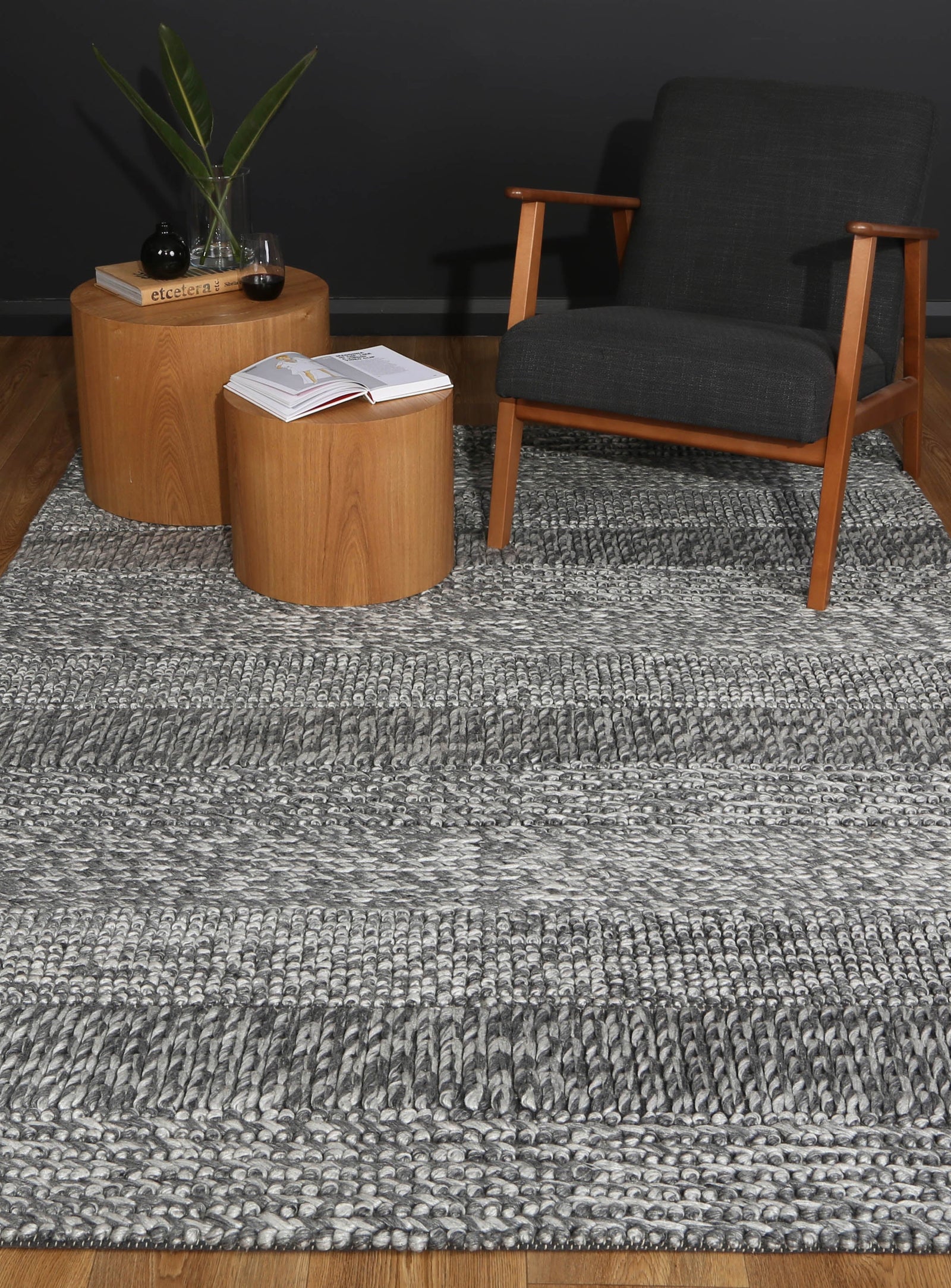 Harlow Grace Charcoal Wool Blend Rug 160x230