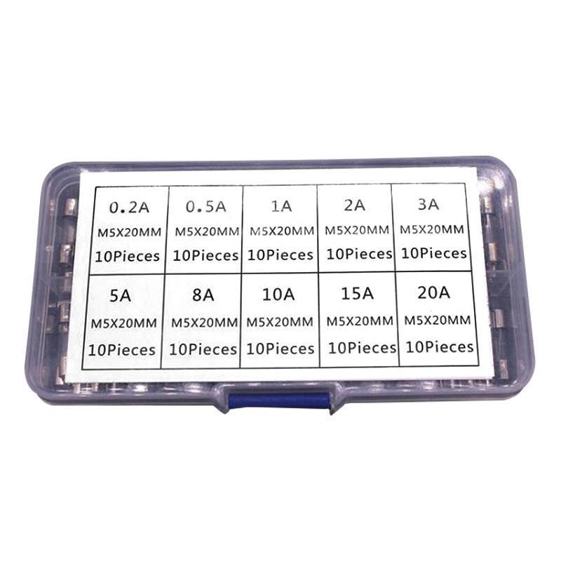 100Pcs Fast-Blow Glass Tube Fuses 5 x 20mm Quick Blow Assortment Kit