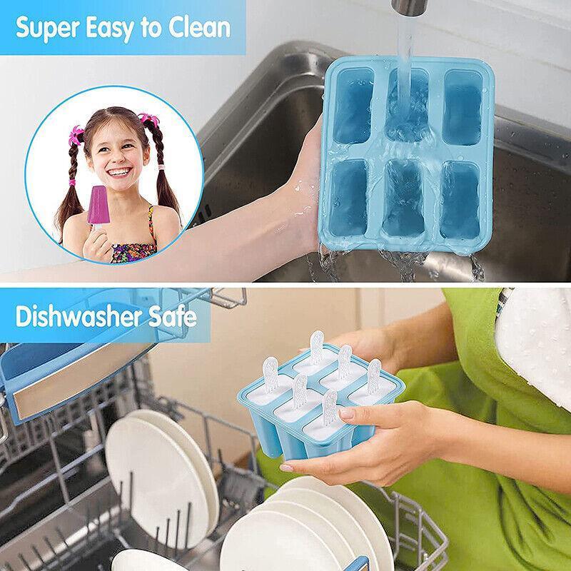 Silicone Ice Cream Mould Block Frozen Molds Icy Pole Jelly Popsicle - Blue-10Grid