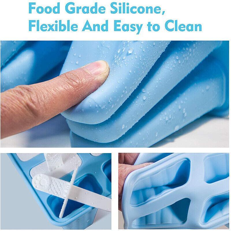 Silicone Ice Cream Mould Block Frozen Molds Icy Pole Jelly Popsicle - Pink-10Grid