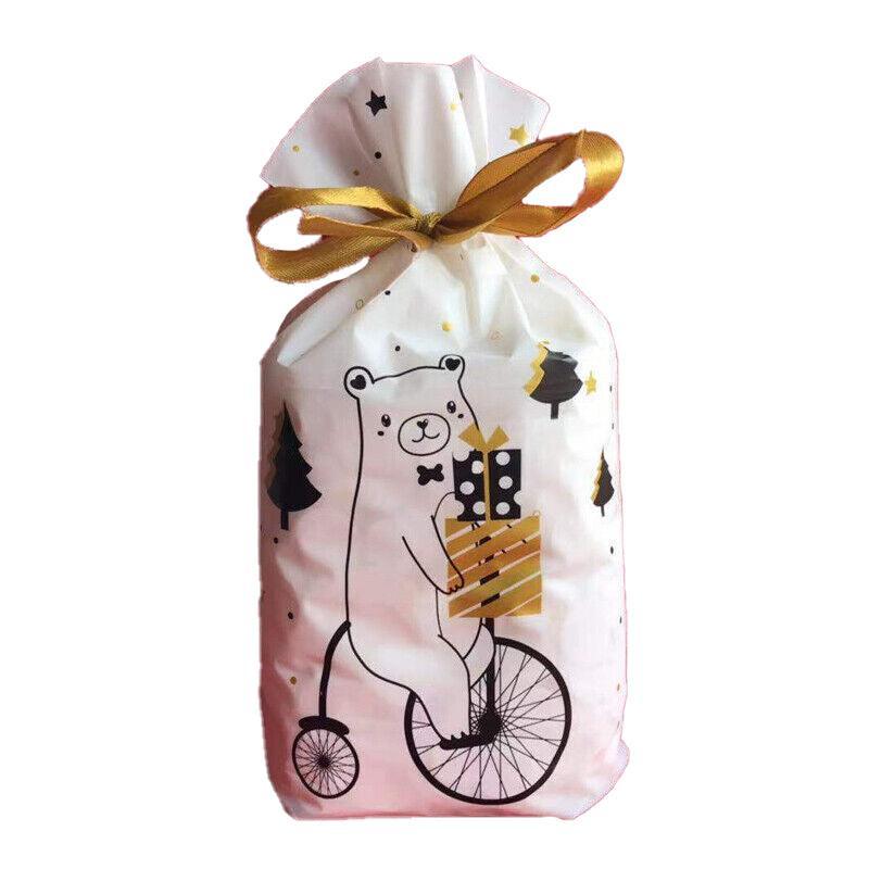 10pcs Christmas Candy Bags Gift Treat Drawstring Pouches Biscuit Cookie Packaging - 10Pcs Bag-Merry Christmas