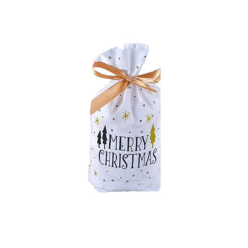 10pcs Christmas Candy Bags Gift Treat Drawstring Pouches Biscuit Cookie Packaging - 10Pcs Bag-White House