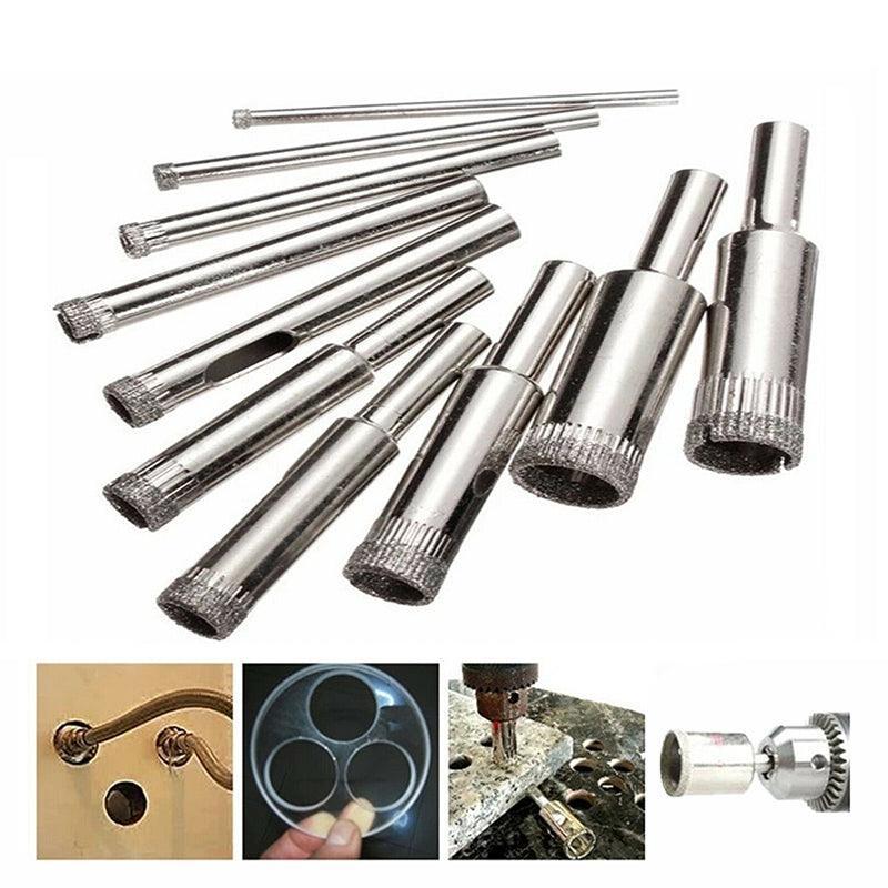 10 Pcs Diamond Glass Drill Bit Set Core Cutter & Saw Tool