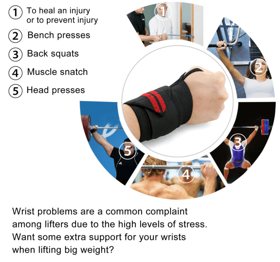 Aolikes Weight Lifting Gym Muscle Training Wrist Support Straps Wraps Hand - Black+Gray