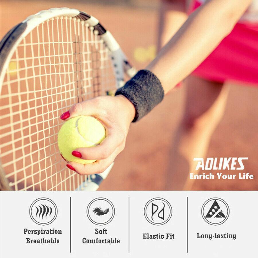 Sport Cotton Wristband Wrist Band Sweatband Sweat Training Tennis Gym Yoga - Yellow