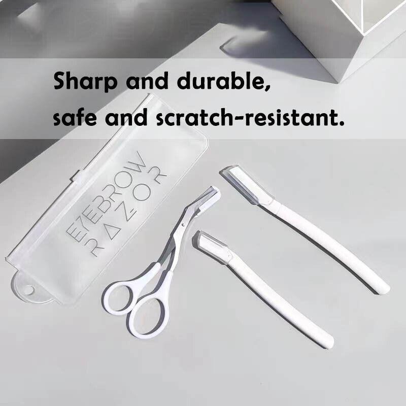 3Pcs Eyebrow Razor Set Facial Hair Remover Dermaplaning Shaving Tool Kit - Clear eyebrow razor*2+Scissor comb
