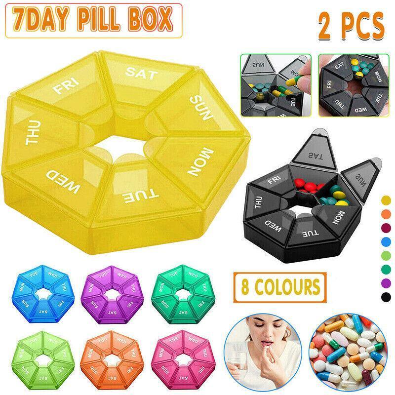Weekly Pill Organiser 7 Day Medicine Box Tablet Case Dispenser 2 Pack - Green