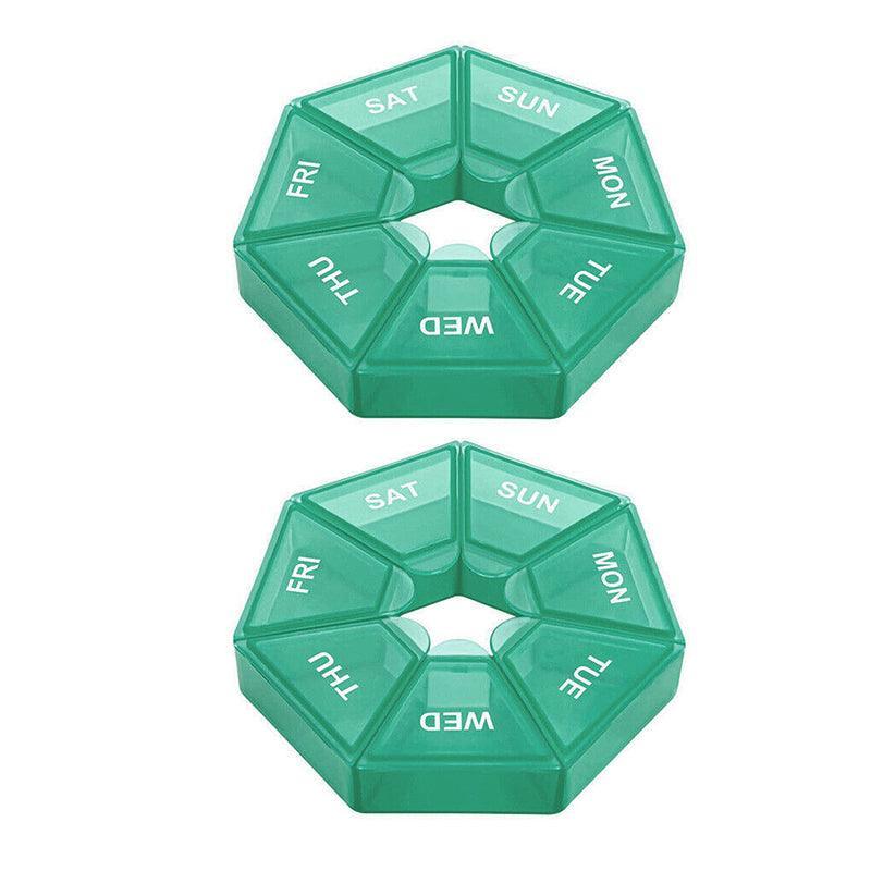 Weekly Pill Organiser 7 Day Medicine Box Tablet Case Dispenser 2 Pack - Army Green