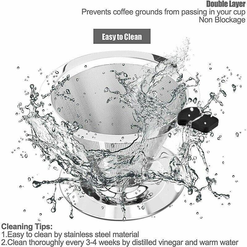 Coffee Tea Cup Drip Filter Mesh Holder Reusable Stainless Steel Pour Over Funnel