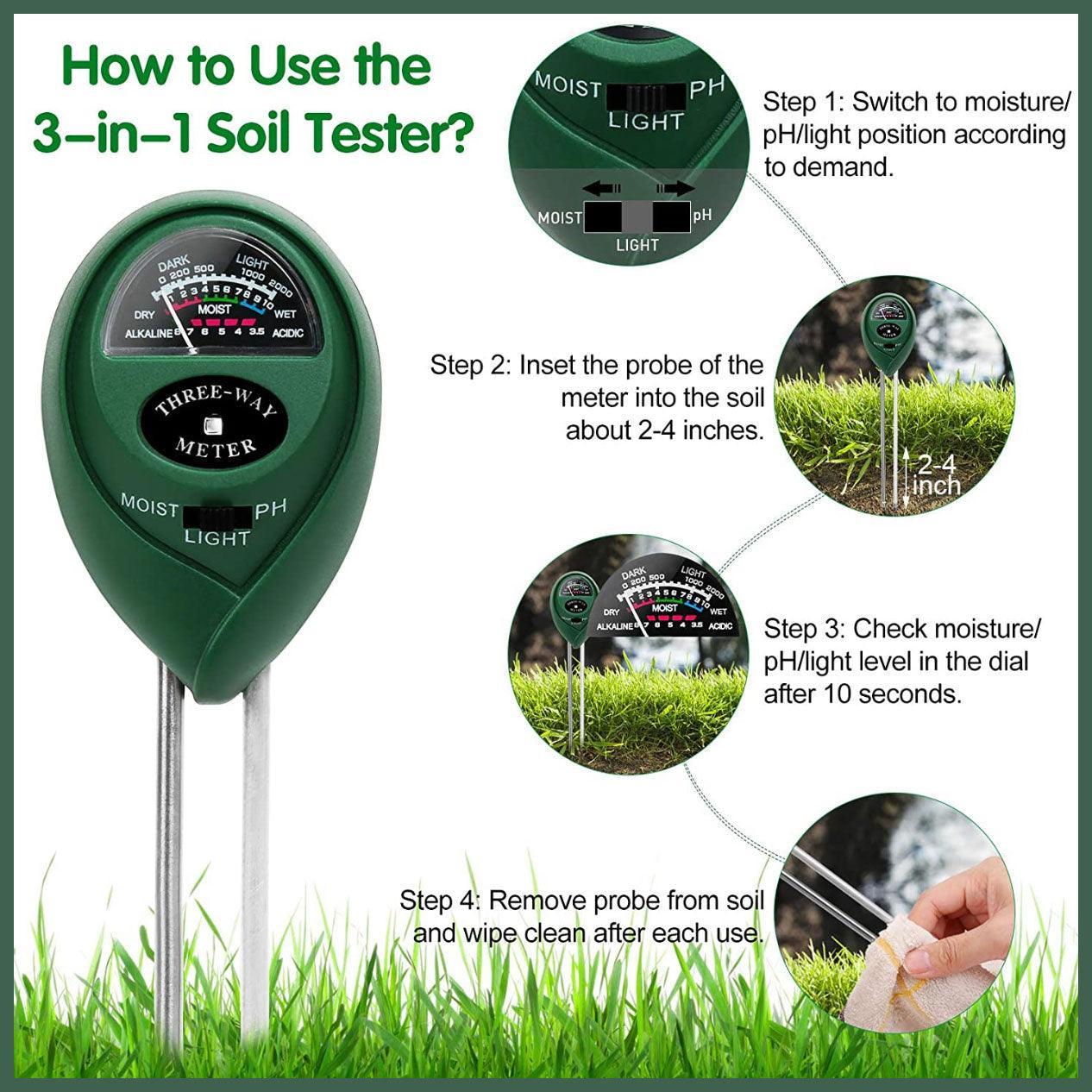 3 In 1 Soil Ph Tester Water Moisture Test Meter Kit For Garden Plant Testing Au