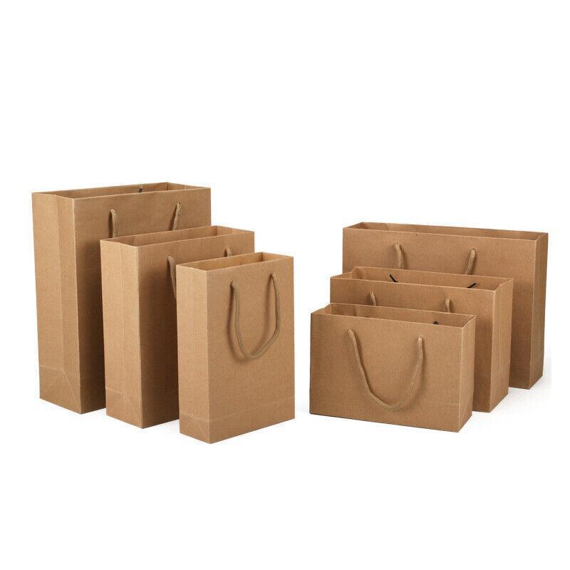 50X Kraft Paper Bags Gift Shopping Carry Craft Brown Bag With Handles - 50PCS 17*24*10CM