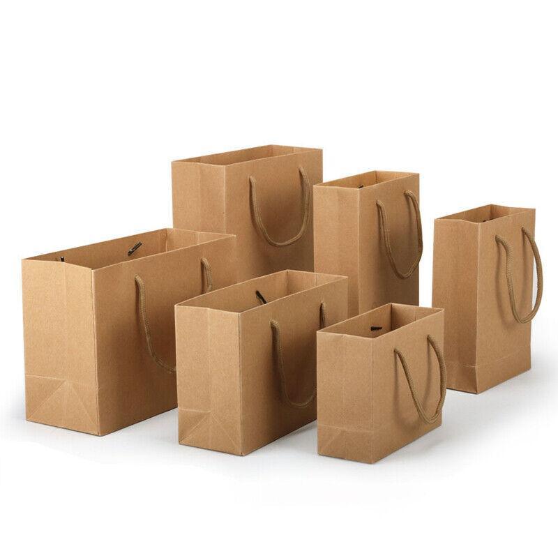 50X Kraft Paper Bags Gift Shopping Carry Craft Brown Bag With Handles - 50PCS 22*15*6CM