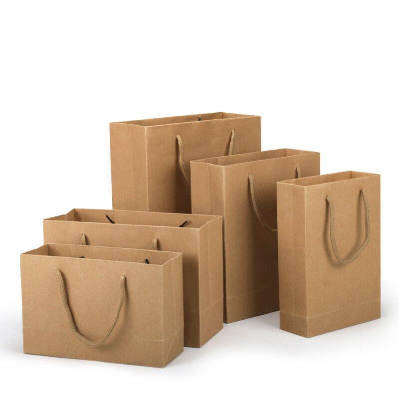 50X Kraft Paper Bags Gift Shopping Carry Craft Brown Bag With Handles - 50PCS 22*15*6CM