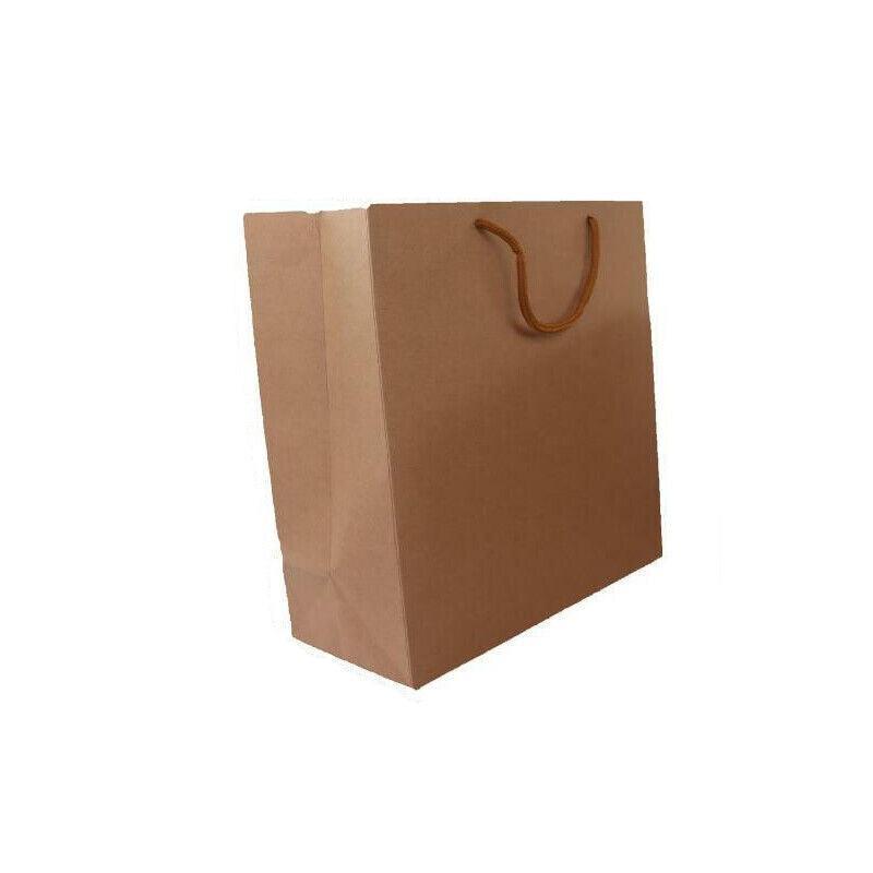 50X Kraft Paper Bags Gift Shopping Carry Craft Brown Bag With Handles - 50PCS 25*20*9CM
