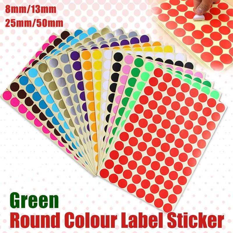 8/13/25/50mm Colour Sticker Dots Adhesive Round Labels Circular Scrapbooking Green - 8mm 260 Dots - 5 Sheets