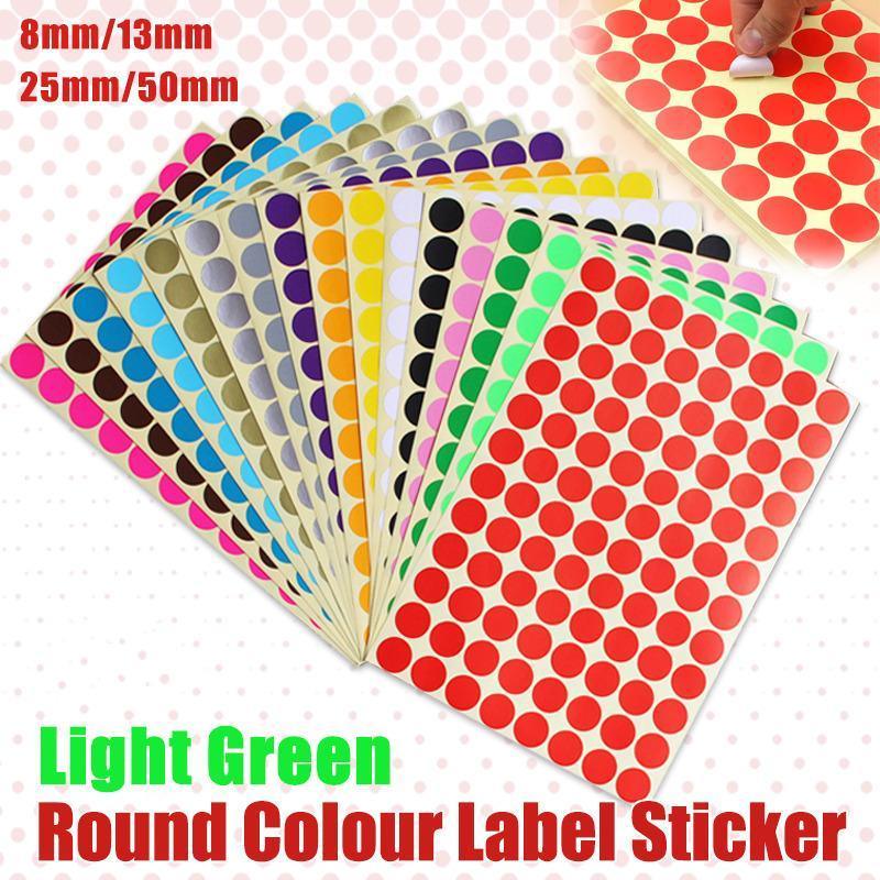 8/13/25/50mm Sticker Dots Adhesive Round Labels Circular Scrapbooking Light Green - 50mm 8 Dots - 5 Sheets