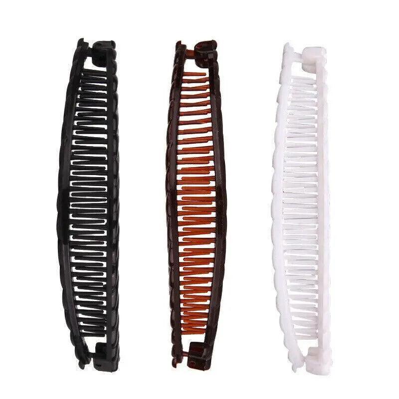 5X Hair Ponytail Holder Banana Clips Plastic Black Claw Comb Clip Multipurpose - Brown