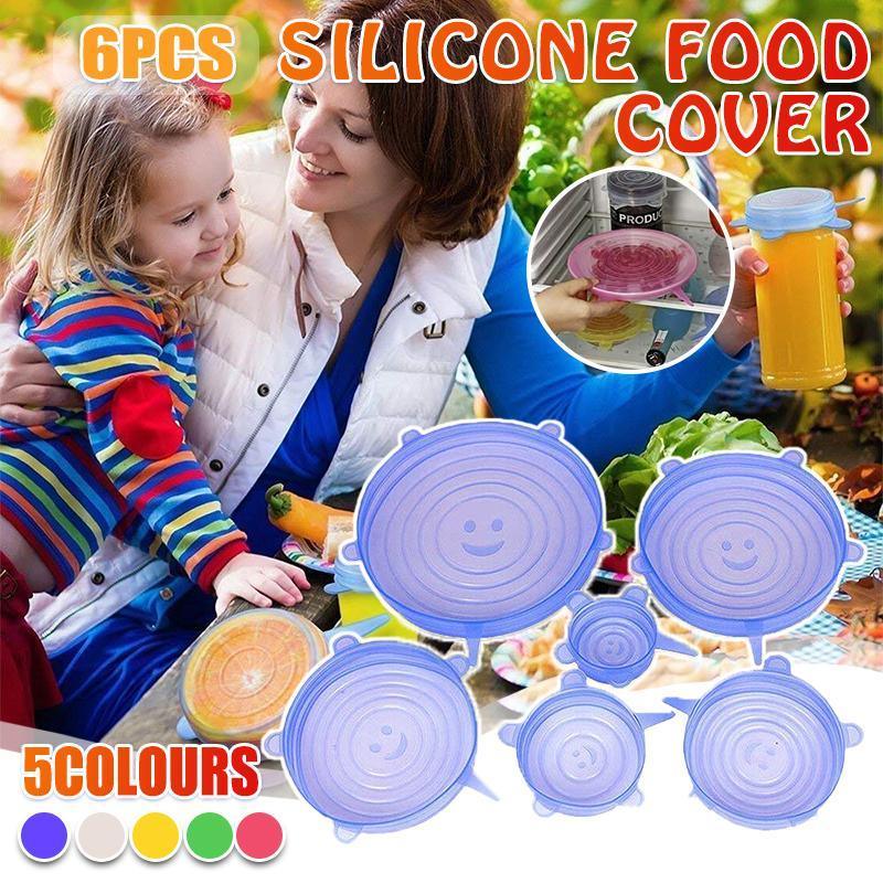 6PCS Stretch Reusable Silicone Food Saver Cover Seal Insta Lids Bowl Wraps - Green
