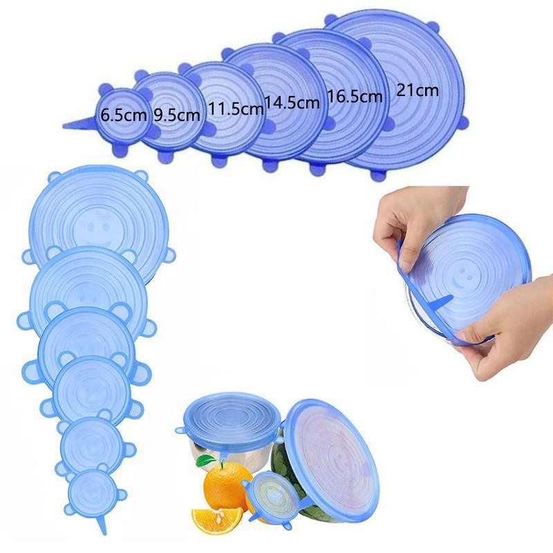 6PCS Stretch Reusable Silicone Food Saver Cover Seal Insta Lids Bowl Wraps - White
